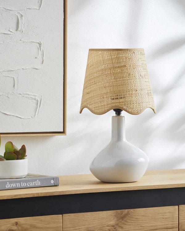 Neuenhagen White Rattan Ceramic Table Lamp on Sale - Image 5