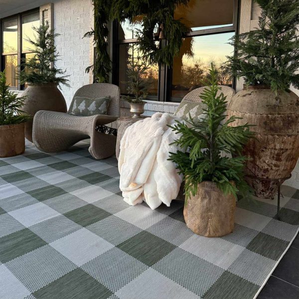 Meris Olive Green Plaid Area Rug Online Sale