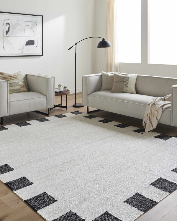 Rocio Dotted Bordered White Jute Carpet on Sale - Image 2