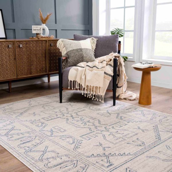 Divya Cream & Silver Blue Area Rug - Clearance For Sale