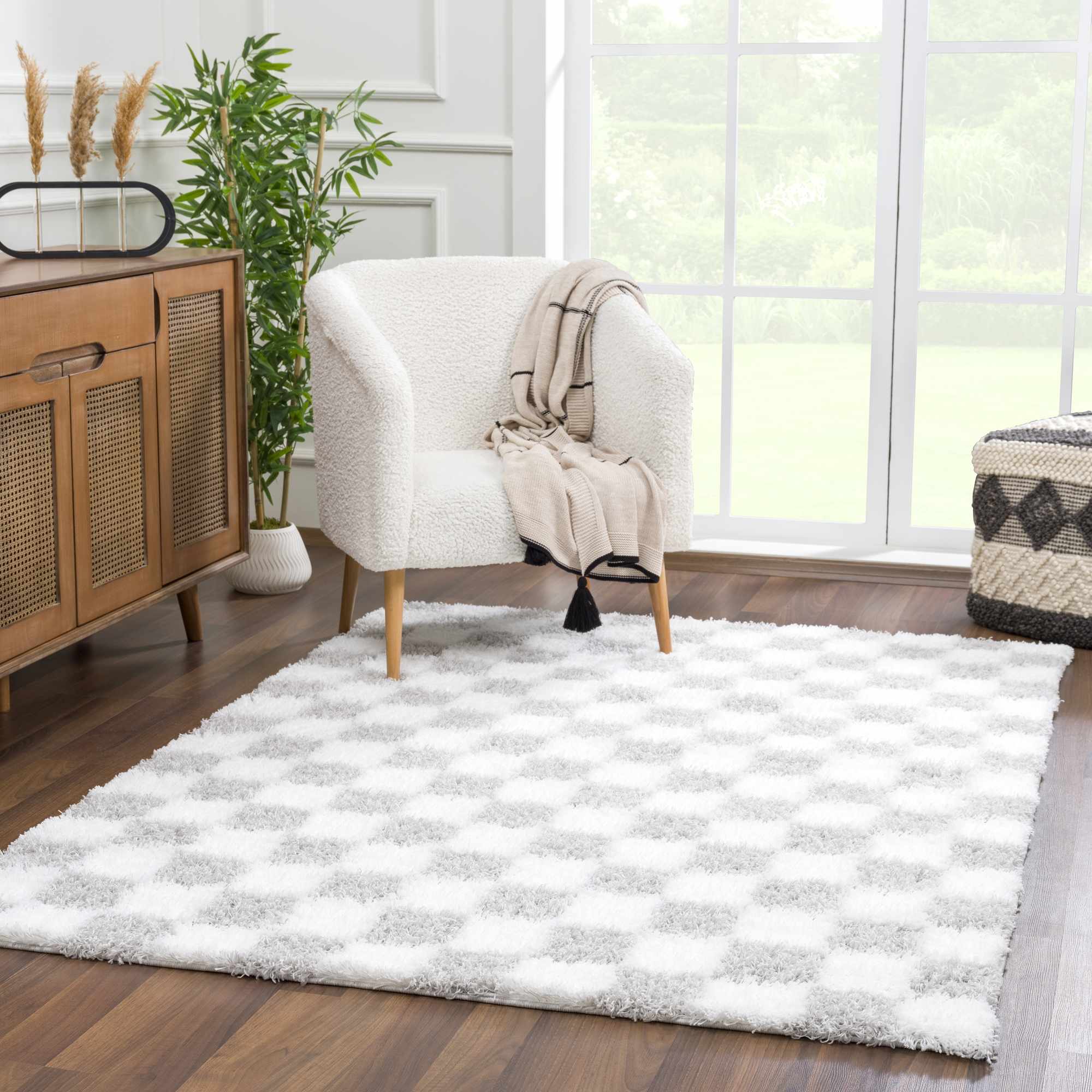 Atira Gray Checkered Area Rug Hot on Sale