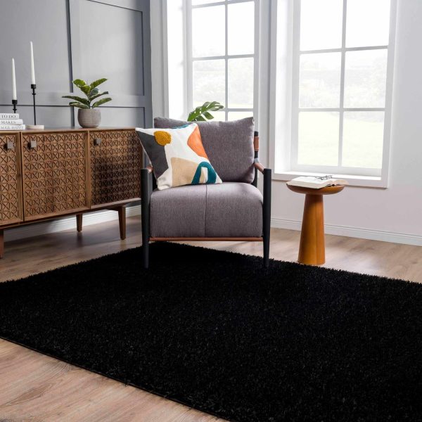 Faina Solid Black Shag Rug Washable Online Sale